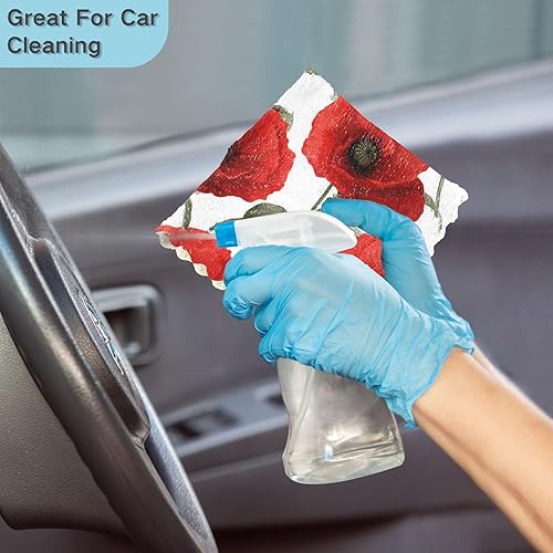 Miniatura 7 de Kcldeci 6 paños de cocina de amapolas florales lavables para lavar platos, paños de cocina absorbentes para lavar platos, limpiar vidrio, hogar,