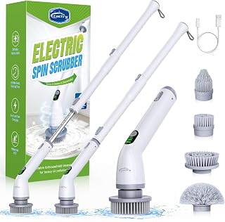 Elektrische Reinigungsbürste, Ergonomischer Spin Scrubber mit 4 Spezialbürsten & USB-C Schnellladung – Für Bad, Küche, Auto und Fliesen (IPX7 wasserdicht)