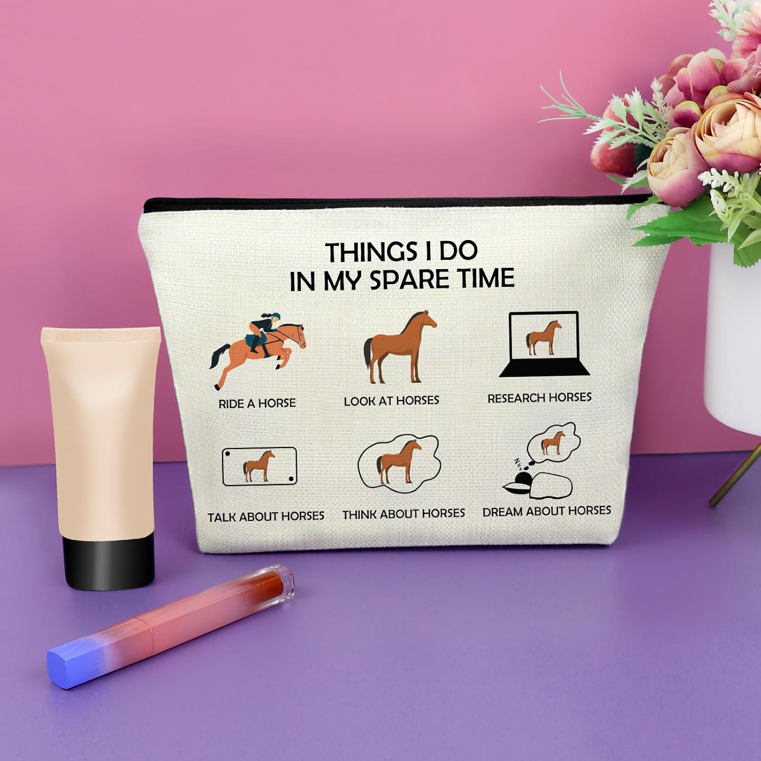 Horse Lover Gifts for Girls Makeup Bag Organizer Horse Themed Party Decorations Birthday Presents for Horse Lovers Cosmetic Bag Animal Lovers Gift Ideas Valentines Christmas Zipper Makeup Pouch - Image 4