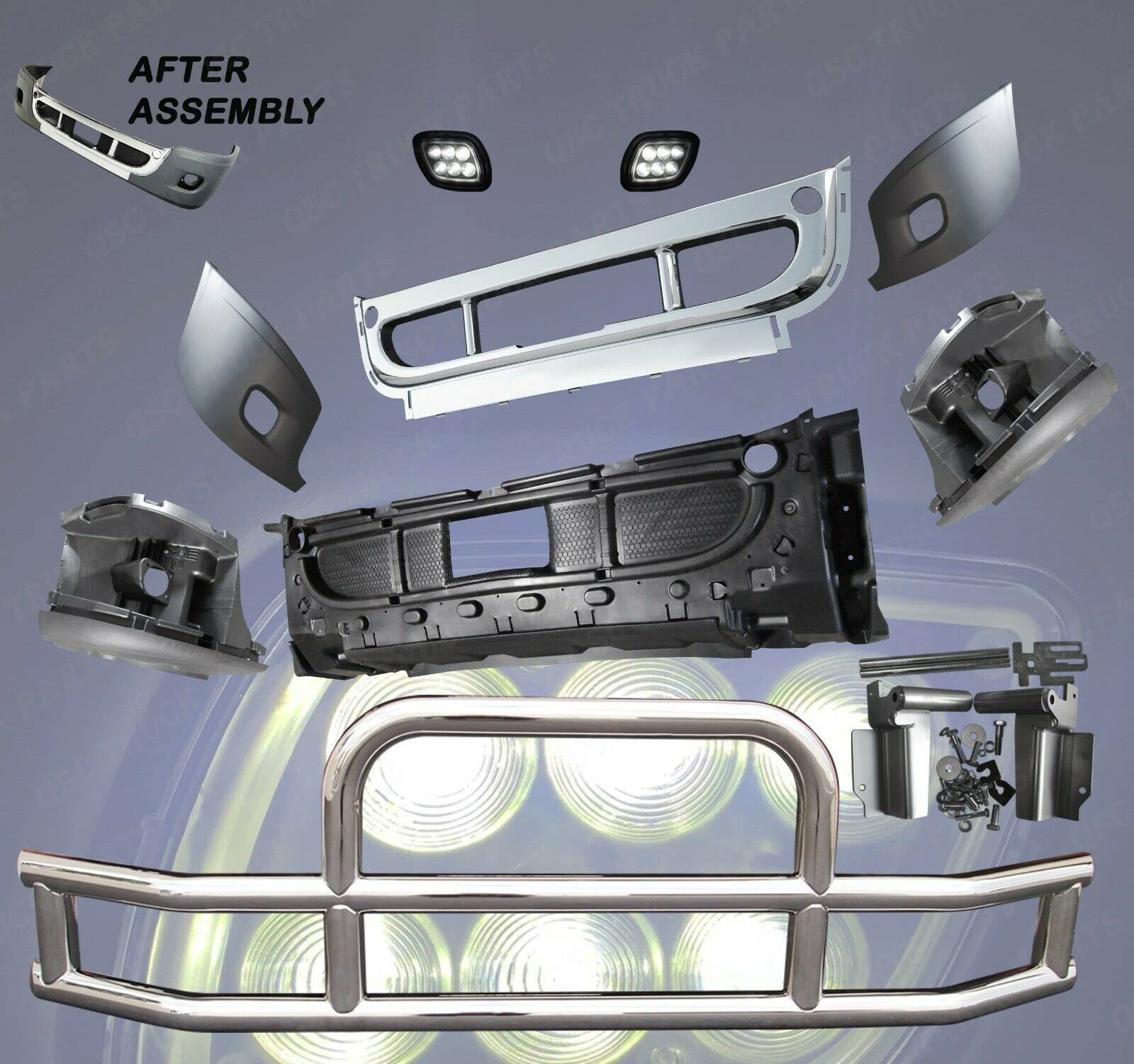 QSC Truck Parts 6 PCS Bumper LED Fog Light Deer Guard Set for Freightliner Cascadia 08-17