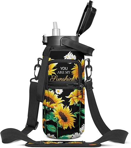 Botella de agua de medio galón con funda  Botella de agua de 64 onzas sin BPA  Botella de agua de girasol You are my sunshine  Botella de agua