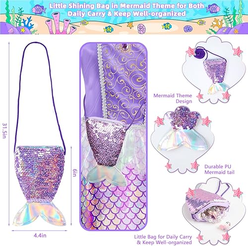 Miniatura 2 de Meland Vestido de Sirena Disfraz de La Sirenita con Bolsa para Niñas de 3-10, Vestido de Princesa para Regalo de Cumpleaños, Disfraz de Halloween