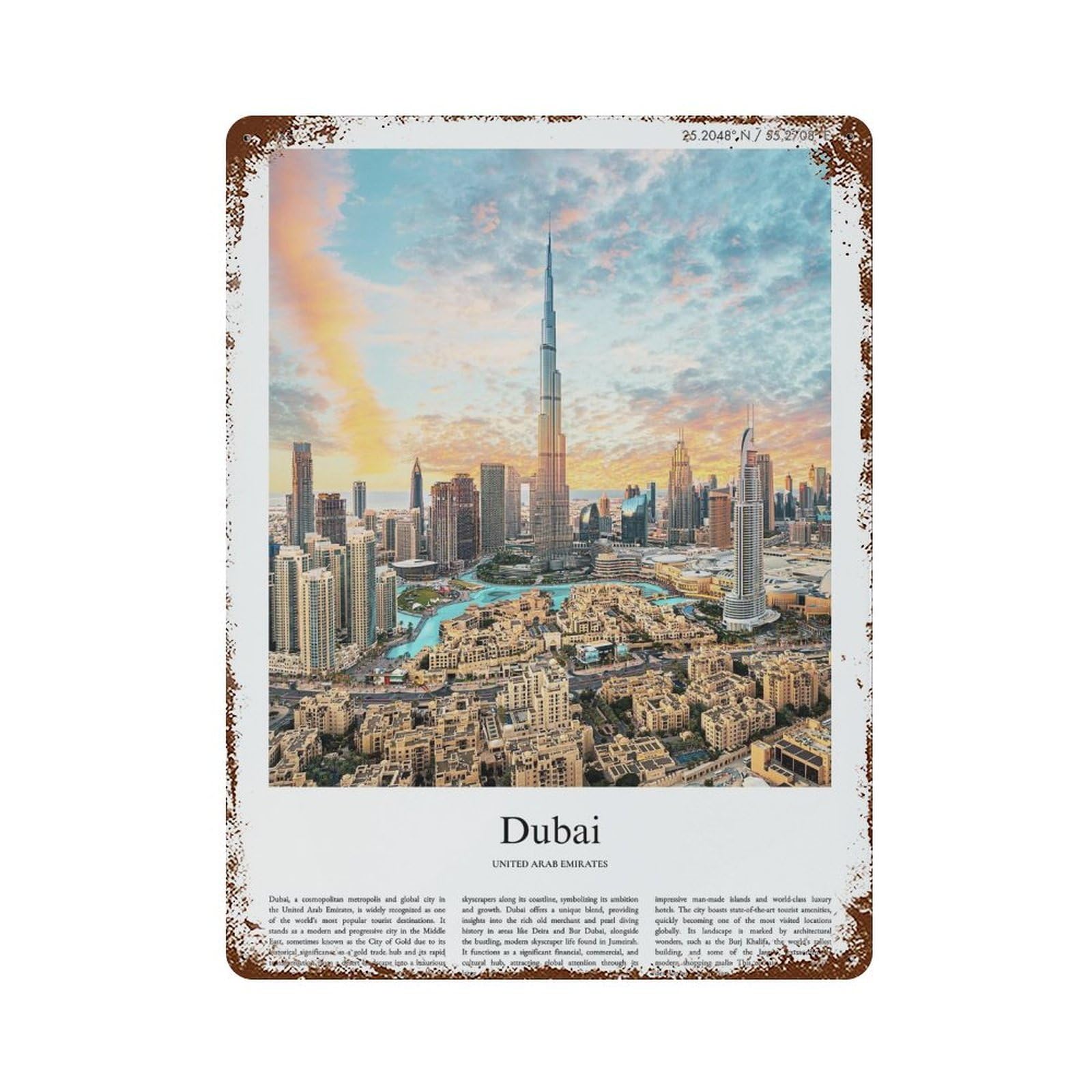 xiaoxiaoshen Dubai United Arab Emirates City Scenery Wall Decor Art Metal Tin Poster Modern Home Decor Art Home Bar Shop Decorations Vintage Sign 40x30cm