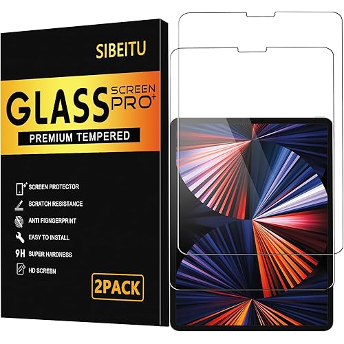 SIBEITU 2 Pack Screen Protector for iPad Pro 12.9 Inch, HD Clear 9H Hardness Tempered Glass Film Compatible with iPad Pro 12.9" 6th 5th 4th 3rd Generation 2022/2021/2020/2018, Scratch Resistent