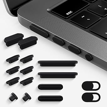 CaseBuy MacBook Pro Accessories, 14 Pack Dust Plug Covers for 2026-2021 MacBook Pro 14/16 inch M5 M4 M3 M2 M1 Pro/Max, Dust Plug for HDMI, Thunderbolt, SDXC, Magsafe, Headphone & 2PCS Webcam Cover