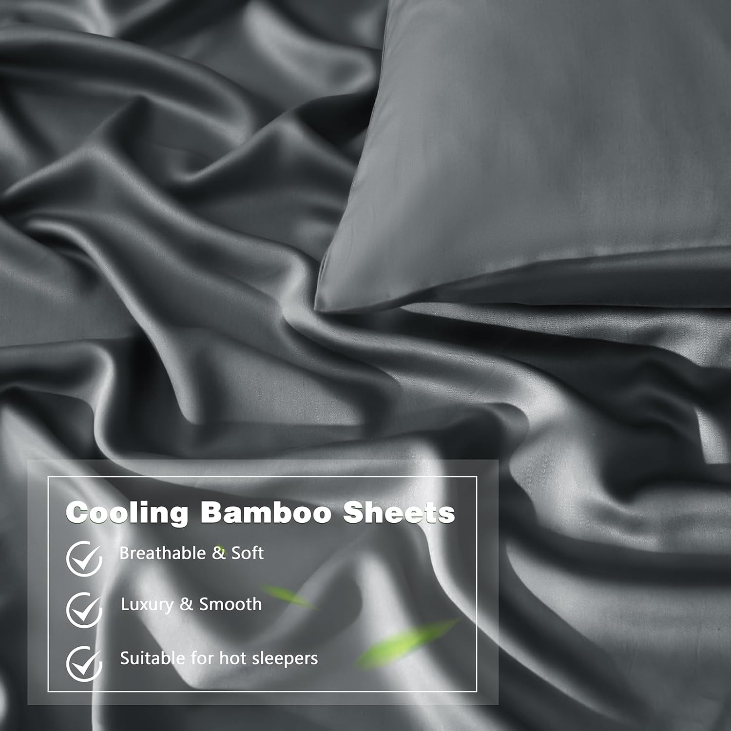 Homiest Cooling Pillow Cases Queen Size Set of 2, 100% Rayon Derived from Bamboo Pillowcase for Hot Sleepers, Breathable & Silky Soft Pillow Covers with Envelope Closure (Dark Grey, 20x30 Inch) - Image 4