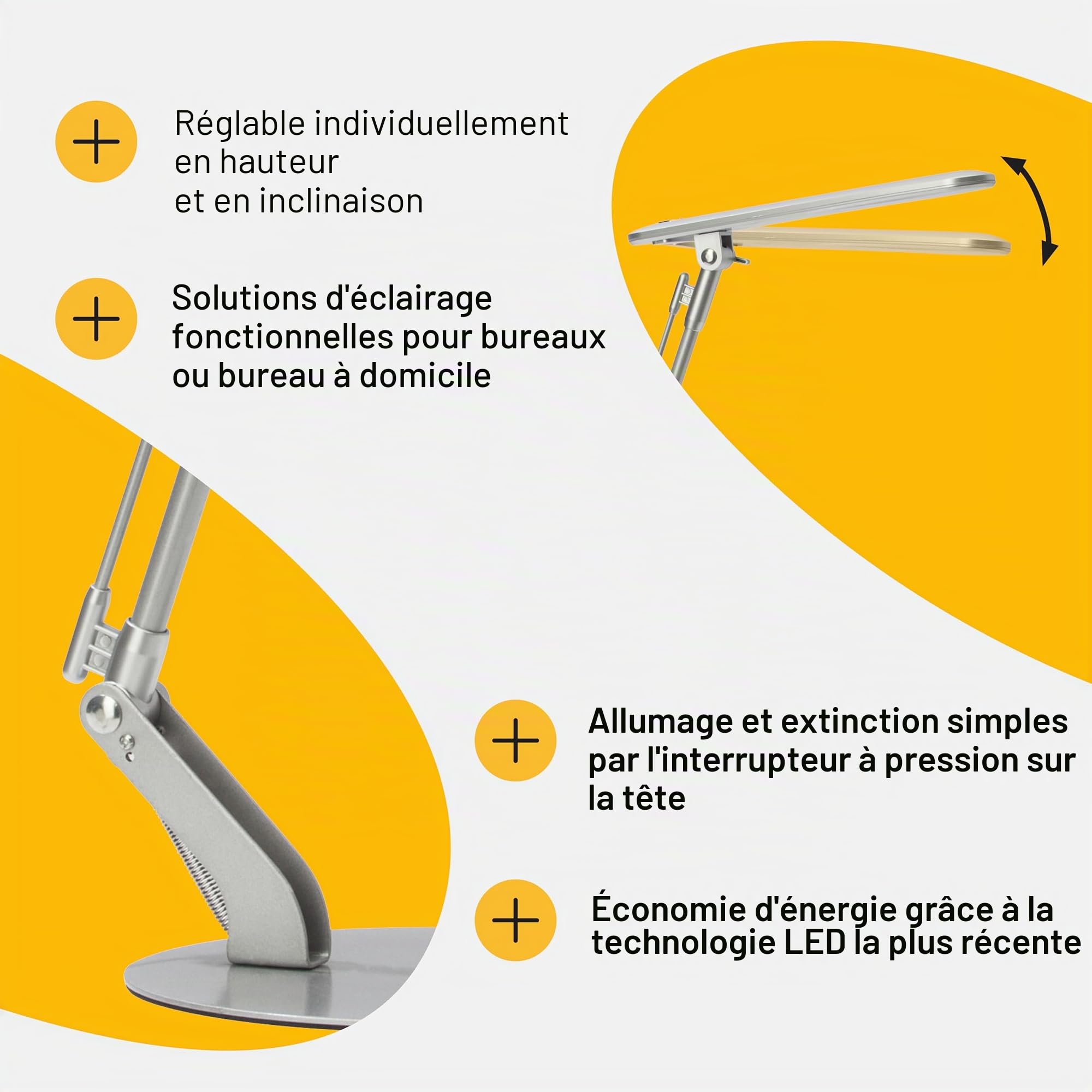 BRILLIANT lampe Brendan lampe de bureau LED titane | 1x LED 6W intégrée (SMD), (680lm, 4100K) | Échelle A ++ à E | Pressostat sur la tête, Gris