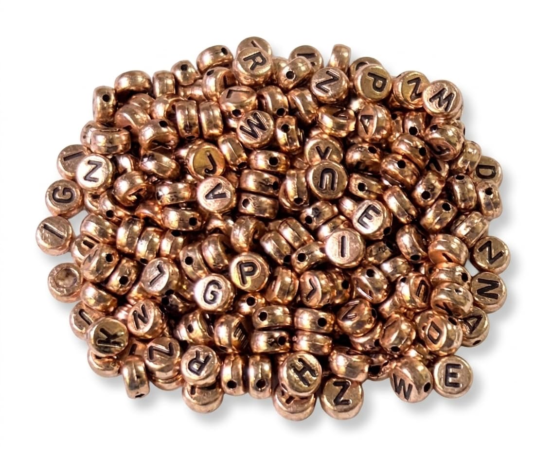Ambitieux Alphabet Beads for Bracelet Making 700+ Pcs Multicolor Round Letter Beads with Gold Printed Alphabets, Acrylic DIY Jewelry Making Supplies for Friendship Bracelets, Necklaces, Keychains & Craft Projects (Copper Black)-image-44
