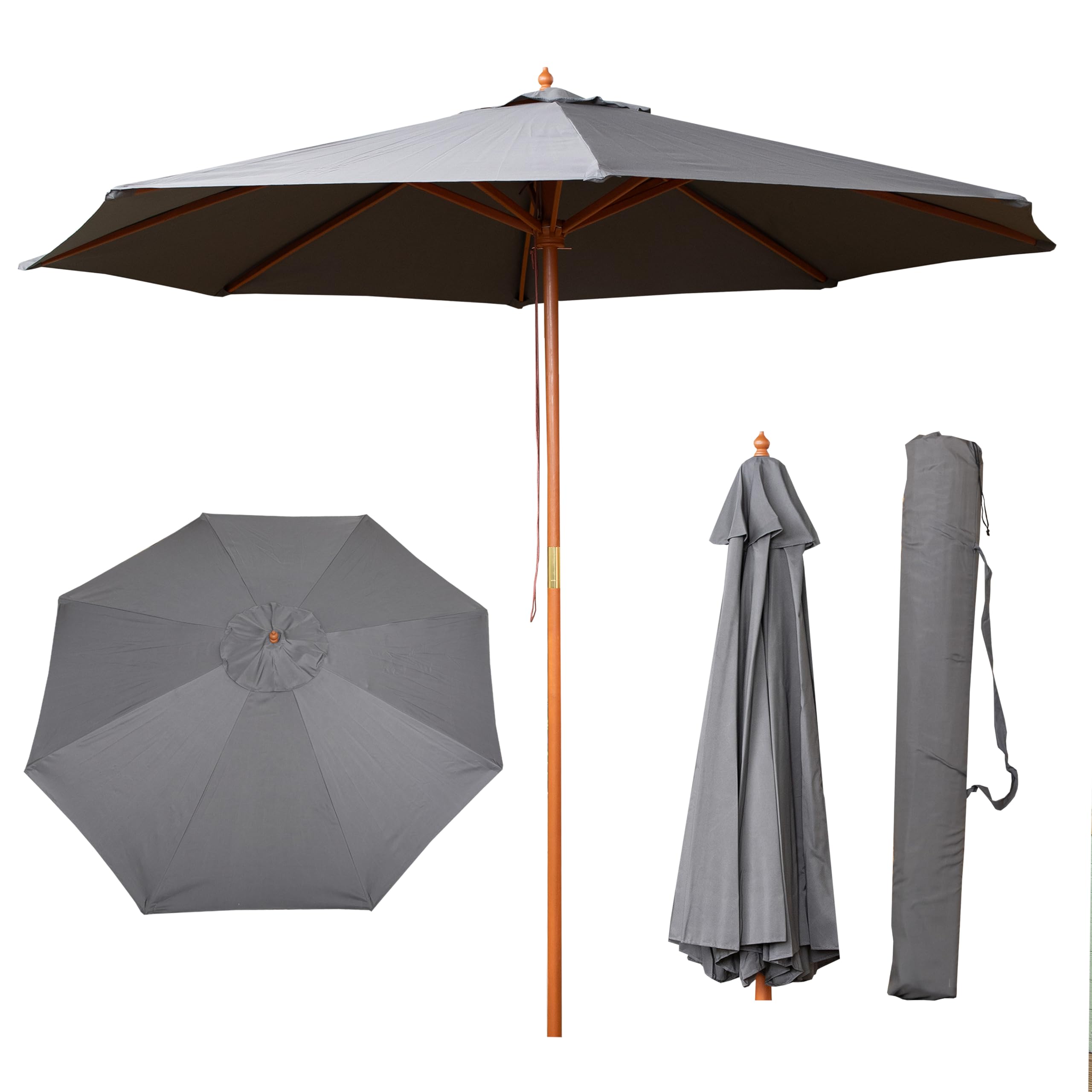 Samuel ALEXANDER 2.7m Outdoor Wooden Garden Parasol Sun Shade with Carry Bag in Grey