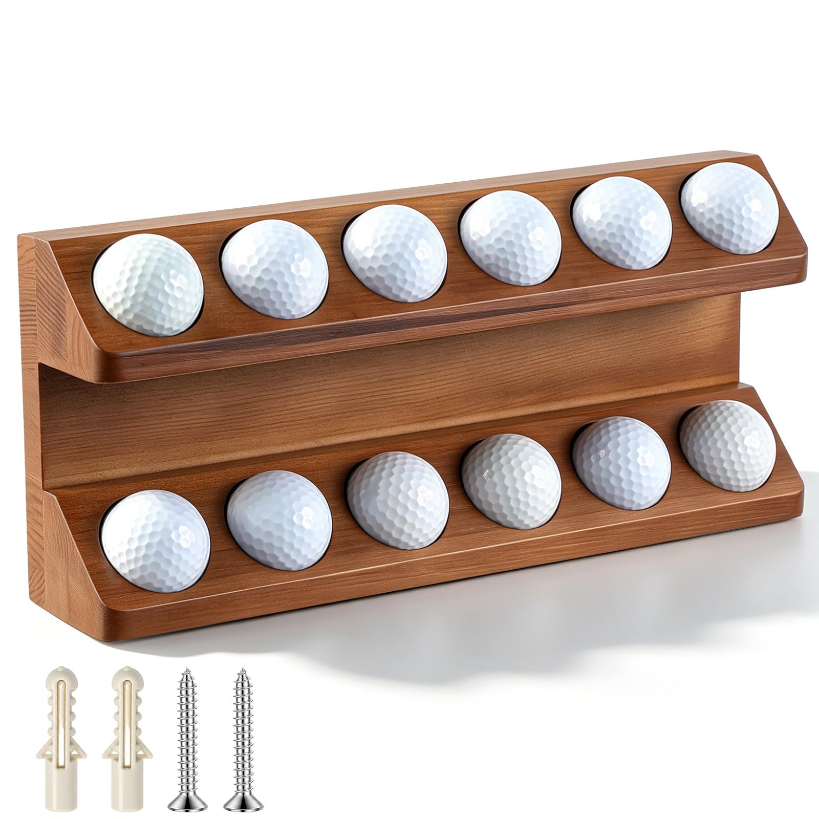 CroBlissful 1 Pack Golf Ball Display Case 2 Tier Wall Mounted Walnut Wood