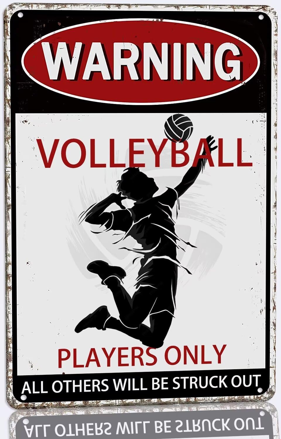 SMAZDFXX Volleyball Metal Tin Sign Vintage Volleyball Poster Plaque Signs for Boys Room Home Wall Decor Warning Volleyball Players Only All Others Will Be Struck12 x16