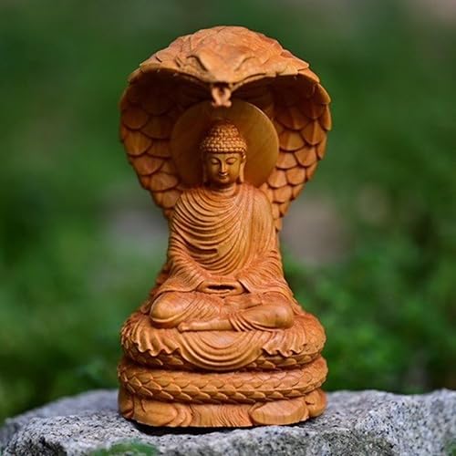 Miniatura 4 de Estatua de Buda con cabeza de guardián de serpiente, estatua de Buda Shakyamuni de madera de 4.7 pulgadas de alto, estatuas de Buda para decoración