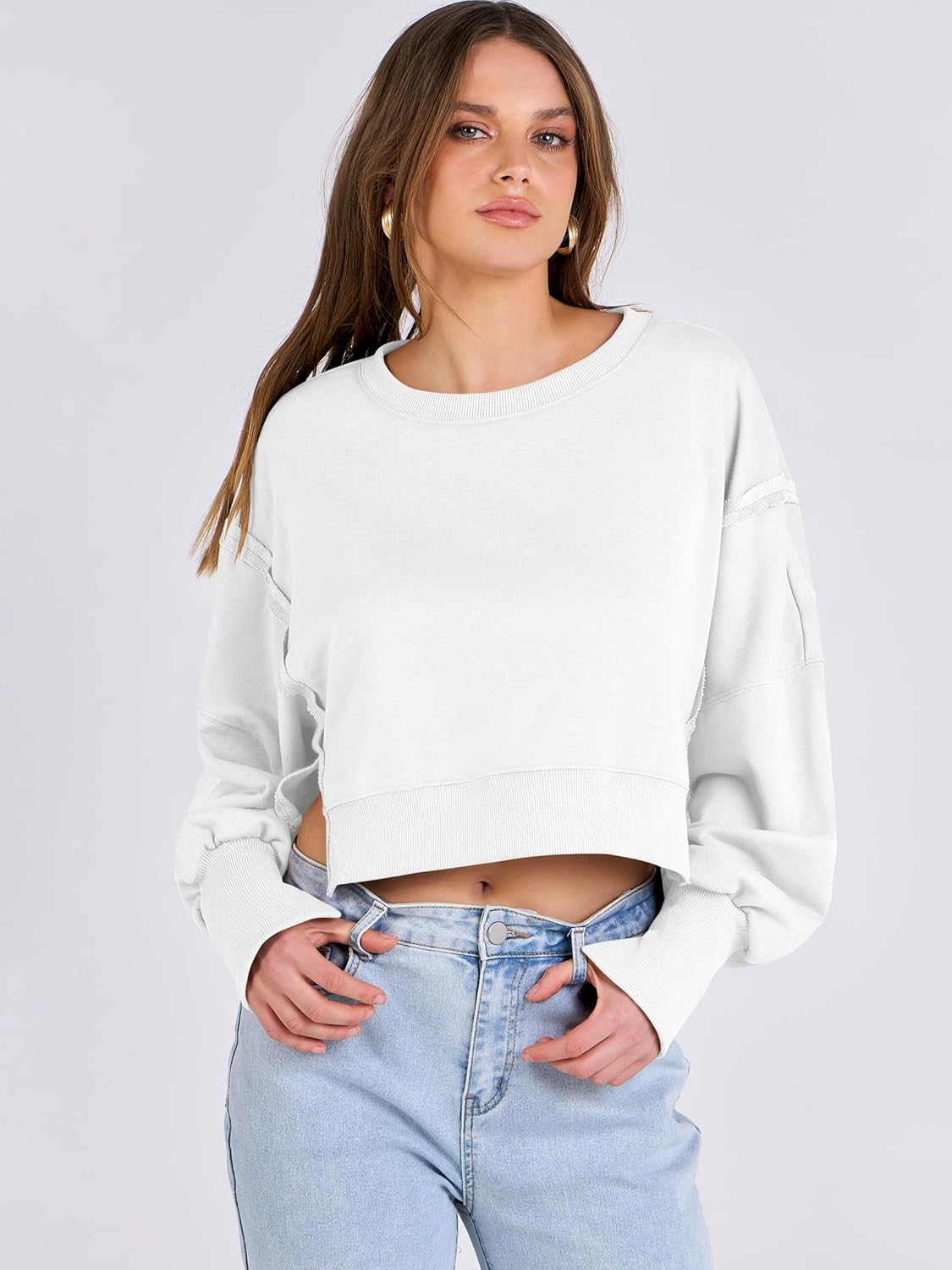 ANRABESS Womens Cropped Sweatshirts Oversized Crewneck Long Sleeve Tops 2026 Spring Winter Loose Pullover Teen Girls Clothes - Image 5