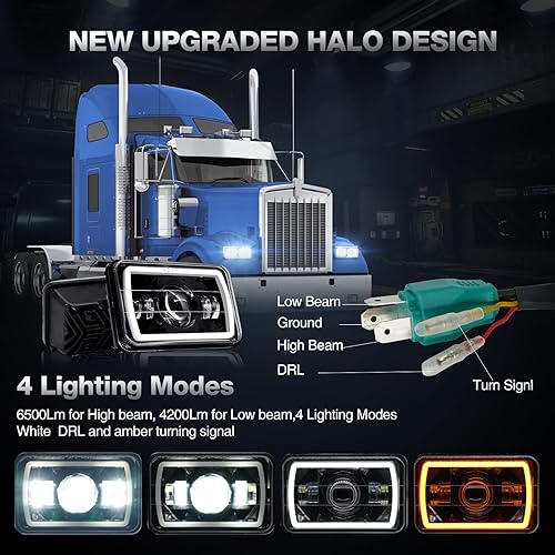 Miniatura 2 de Gottow Faros delanteros LED de 4 x 6 pulgadas, 4 unidades, aprobados por puntos, faro rectangular de haz altobajo con luz de señal de giro ámbar DRL