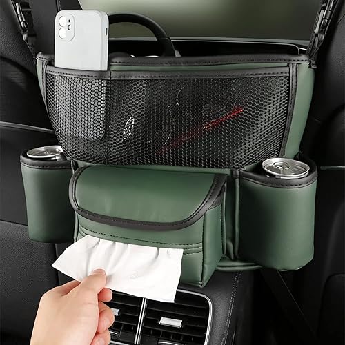 Organizador de asiento de cuero de gran capacidad para coche, color verde clásico y elegante