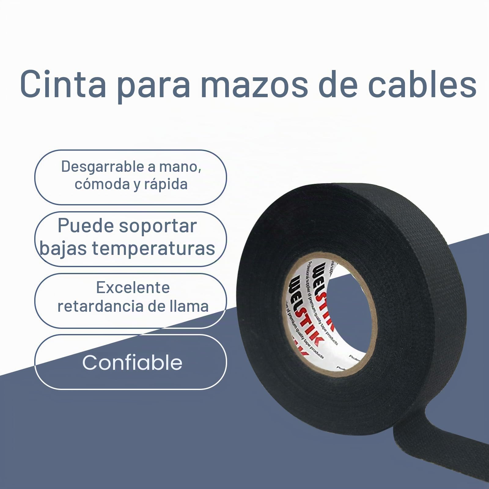 WELSTIKK 10 rollos de Cinta aislante cables eléctricos - 19 mm x 15 m - Cinta negra para cables, Cinta eléctrica para arneses de automoción