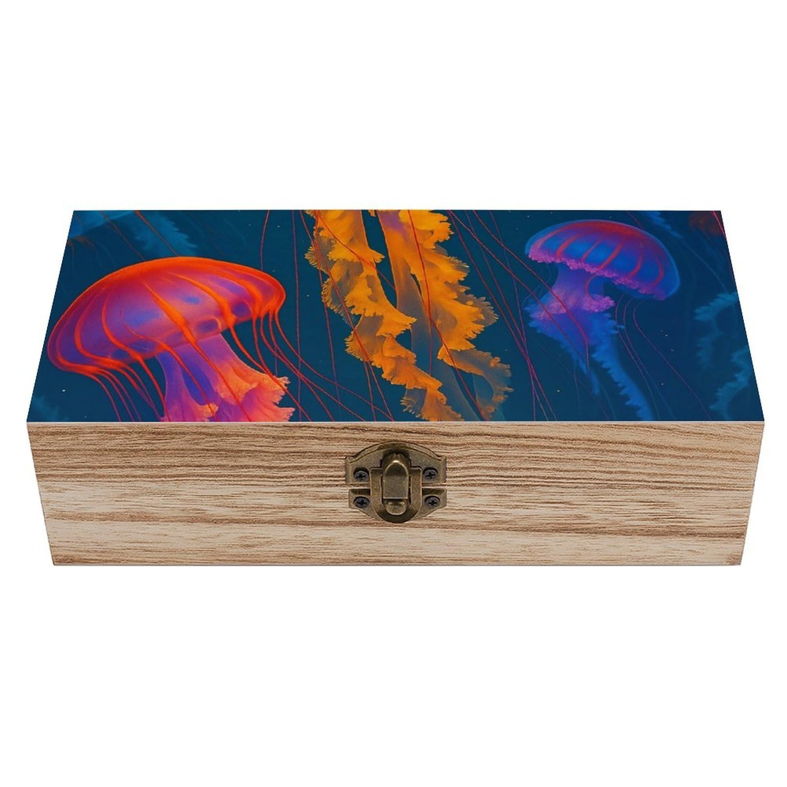 Oudrspo Charming Colorful Jellyfish Retro Wooden Storage Box Keepsake Jewelry Decorative Art Storages Box Gift Boxs