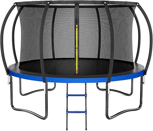 Trampolín de 12 pies y 14 pies, trampolines para exteriores para niños y adultos, trampolín recreativo con red de cierre y escalera, trampolín