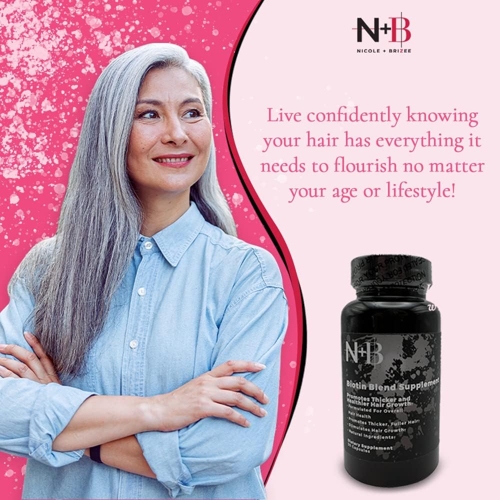 Nicole + Brizee N+B Hair Growth Vitamins - with Biotin, Vitamin C, Zinc, and Vitamin B12 - Natural-Based Hair Care Formula - Made in The USA - (30 Day Supply)(6-Pack) - Image 4