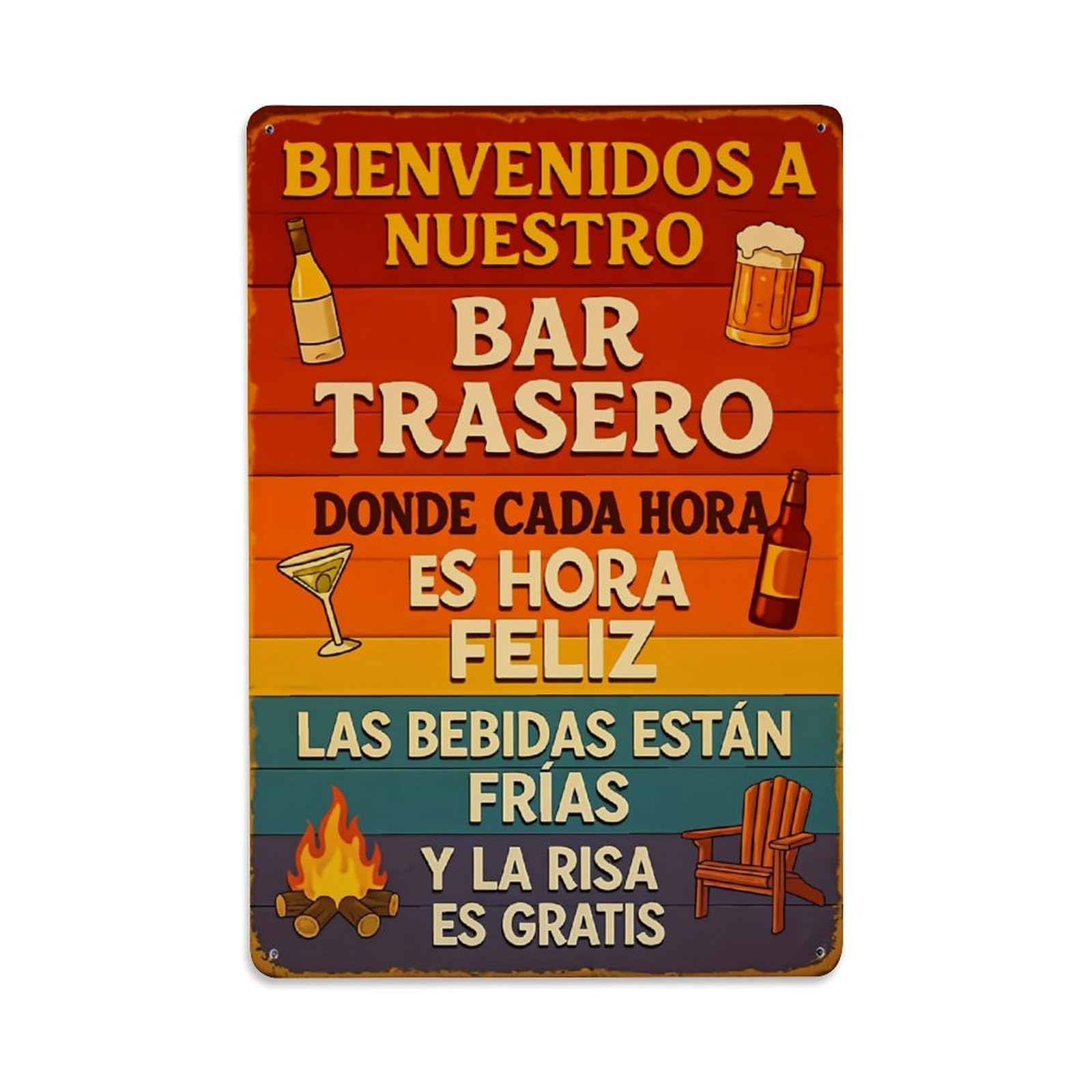 Nestemfo Vintage Bienvenidos A Nuestro Bar Trasero Tin Sign Metal Sign, Living Room,Bar, Home, Bedroom Wall Decor,Retro Metal Poster 8X12 Inches