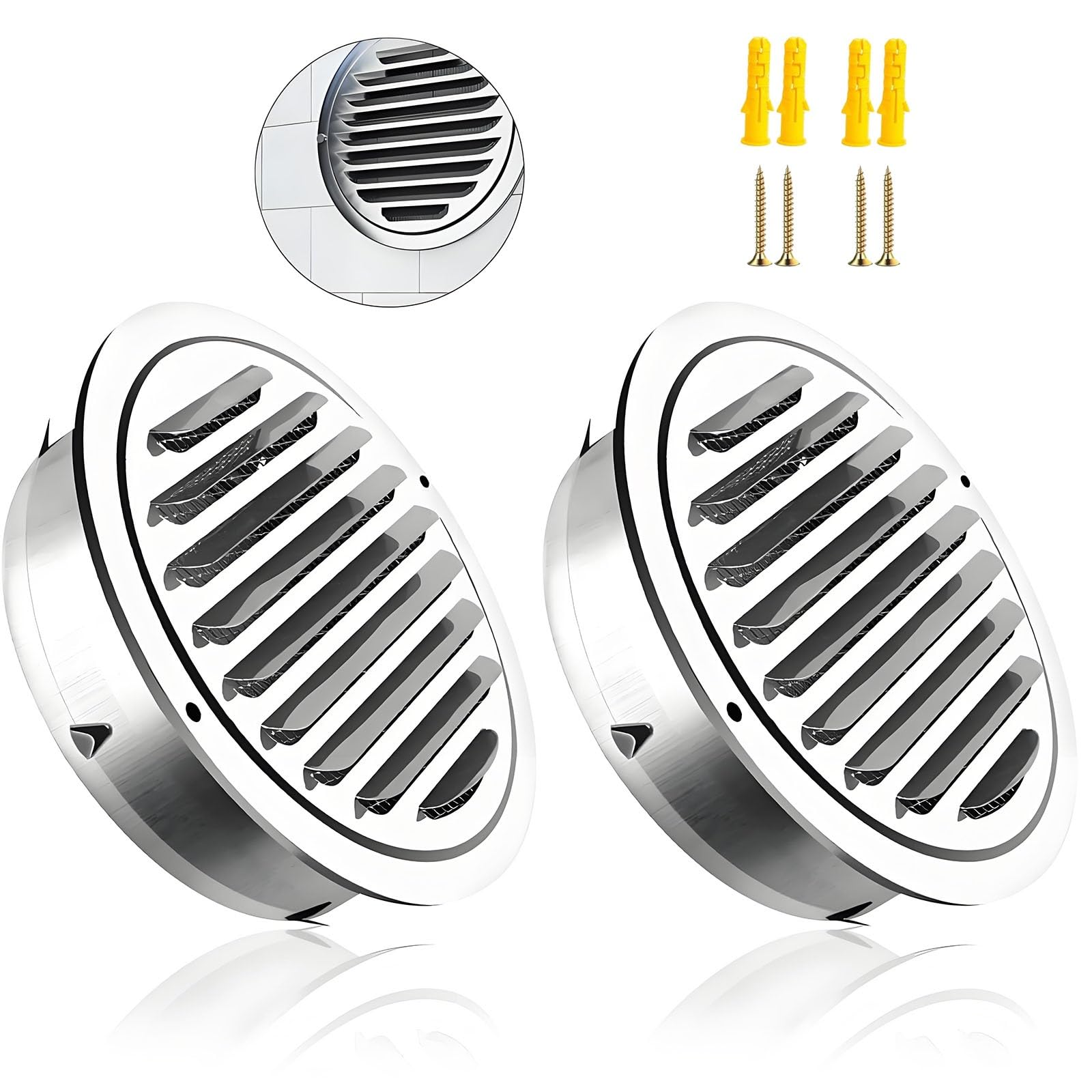AMZBNEIDI Extractor Vent Cover Grille, 304 Stainless Round Vent Cover Loered Grille Mesh Silver 50-300mm House RV Garage Apt(200mm/7.9in 2pack)