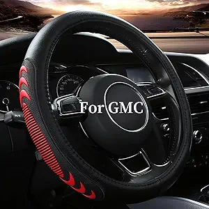 Leather Steering Wheel Cover for GMC Sierra 1500 2500 3500, 14.5-15 inches Car Steering Wheel Cover with Anti-Slip Massage Particle (Red)