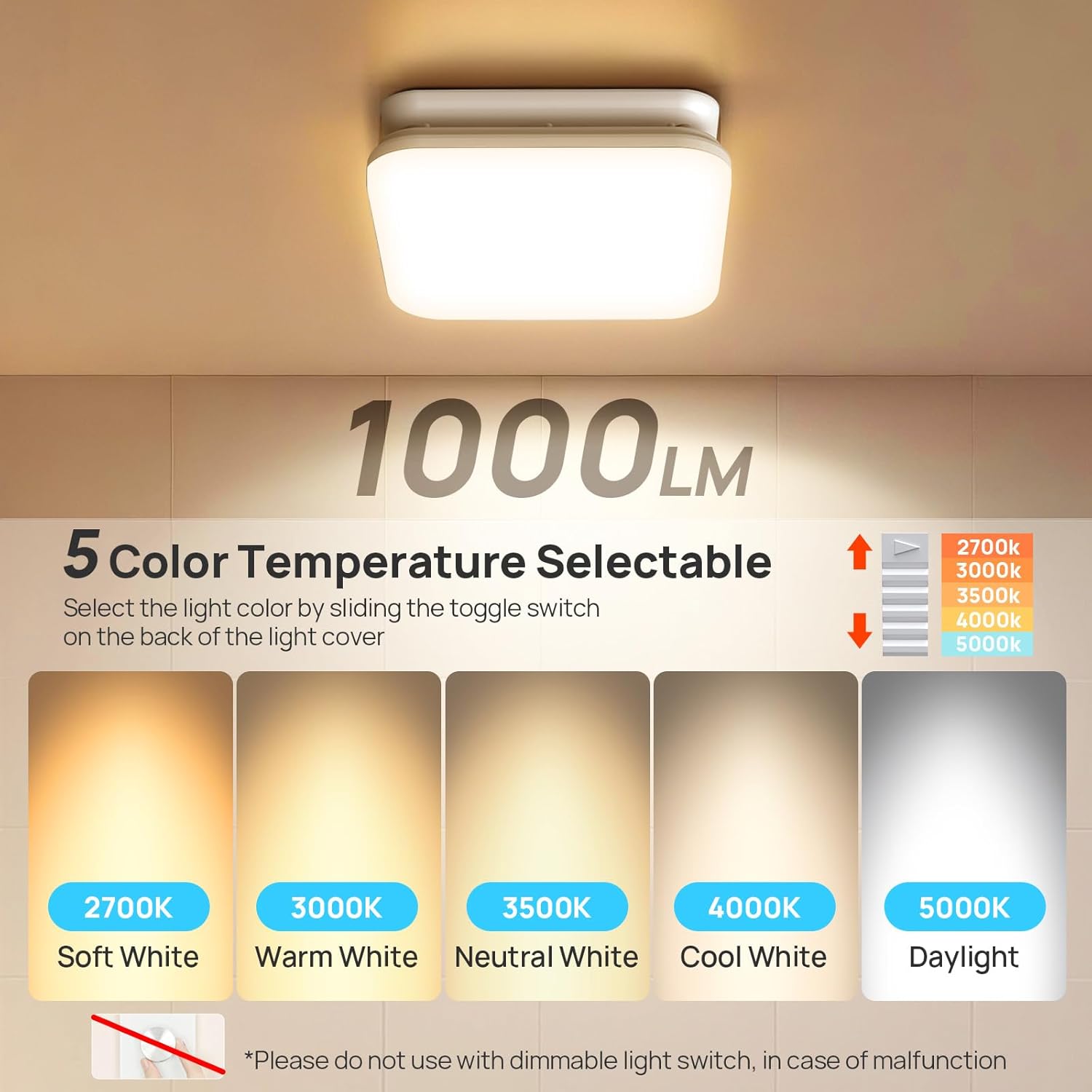Consciot Bathroom Exhaust Fan with Light, 50 CFM, 1.0 Sone Super Quiet, 1000Lm LED Light, 2700K-5000K 5 Color Selectable & Nightlight, 16W Bath Fan Light Combo