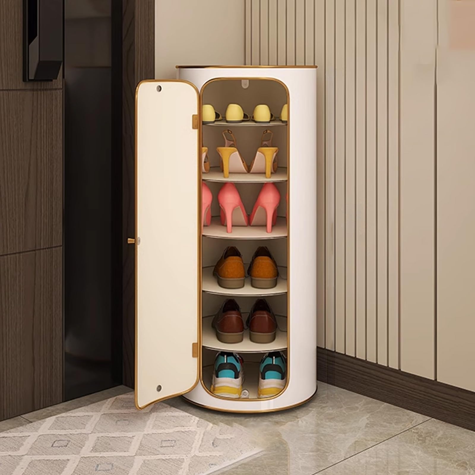 Tour de rangement à chaussures rotative 360 à étagères amovibles pour entrée