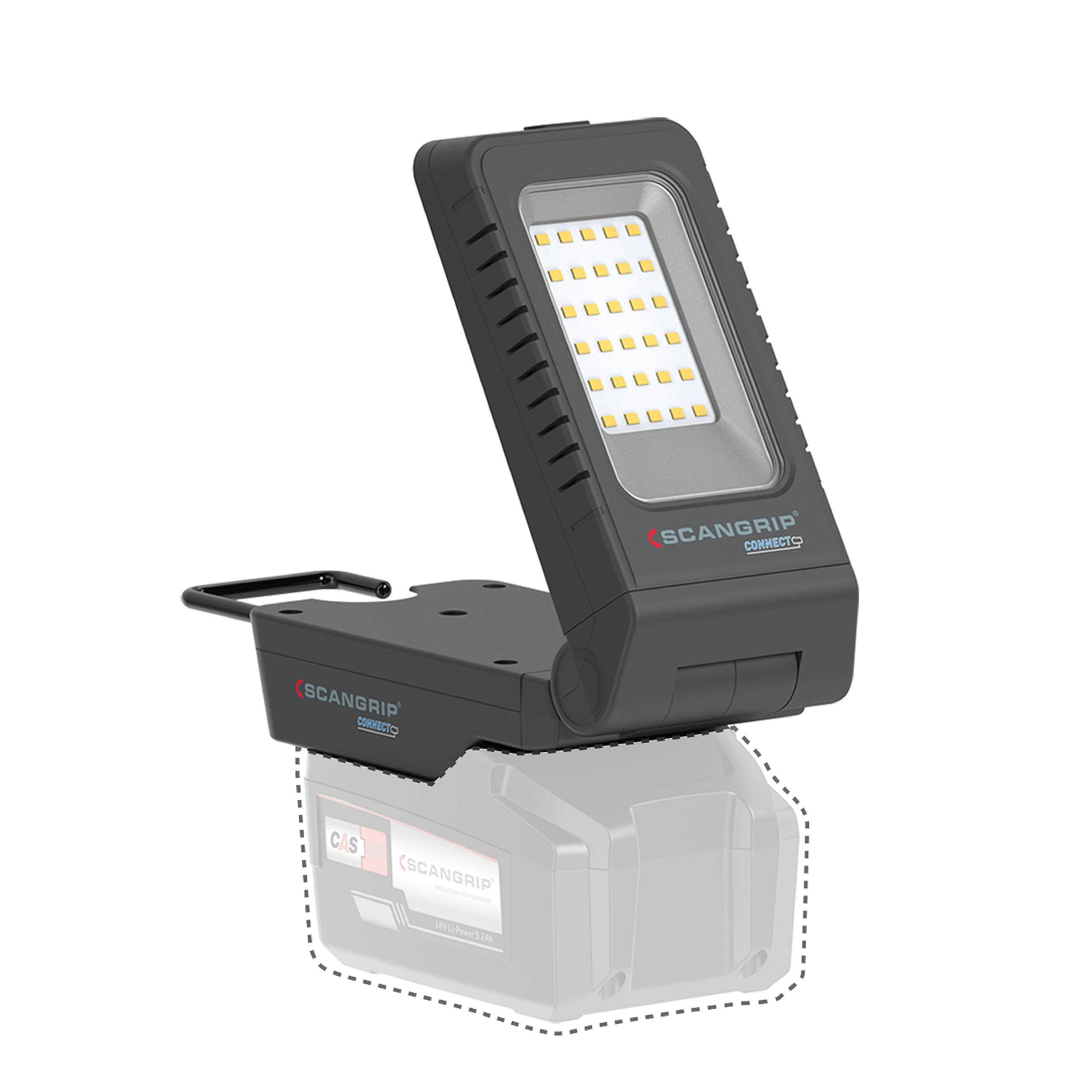 SCANGRIP Basic Connect 1000 Lumen LED Flood Light, Power Tool Battery Operated, Portable, Flexible Lamp Head, Lightweight and Compact Design