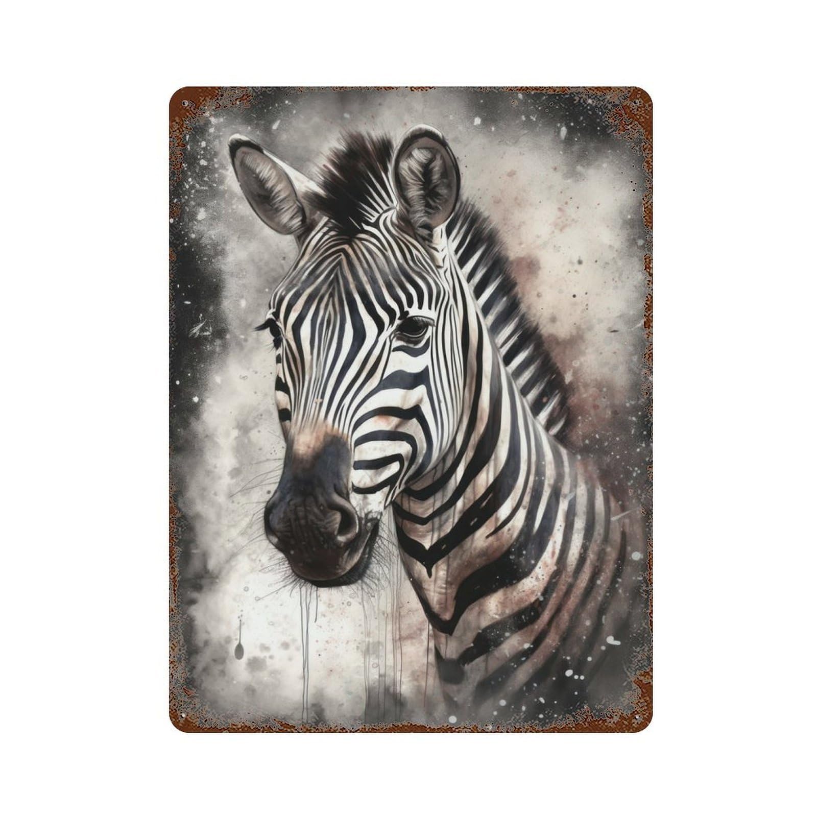 Zebra Ink Art Distressed Metal Wall Sign 15.7"x11.8", Ideal for Garage, Bar And Workshop Decor