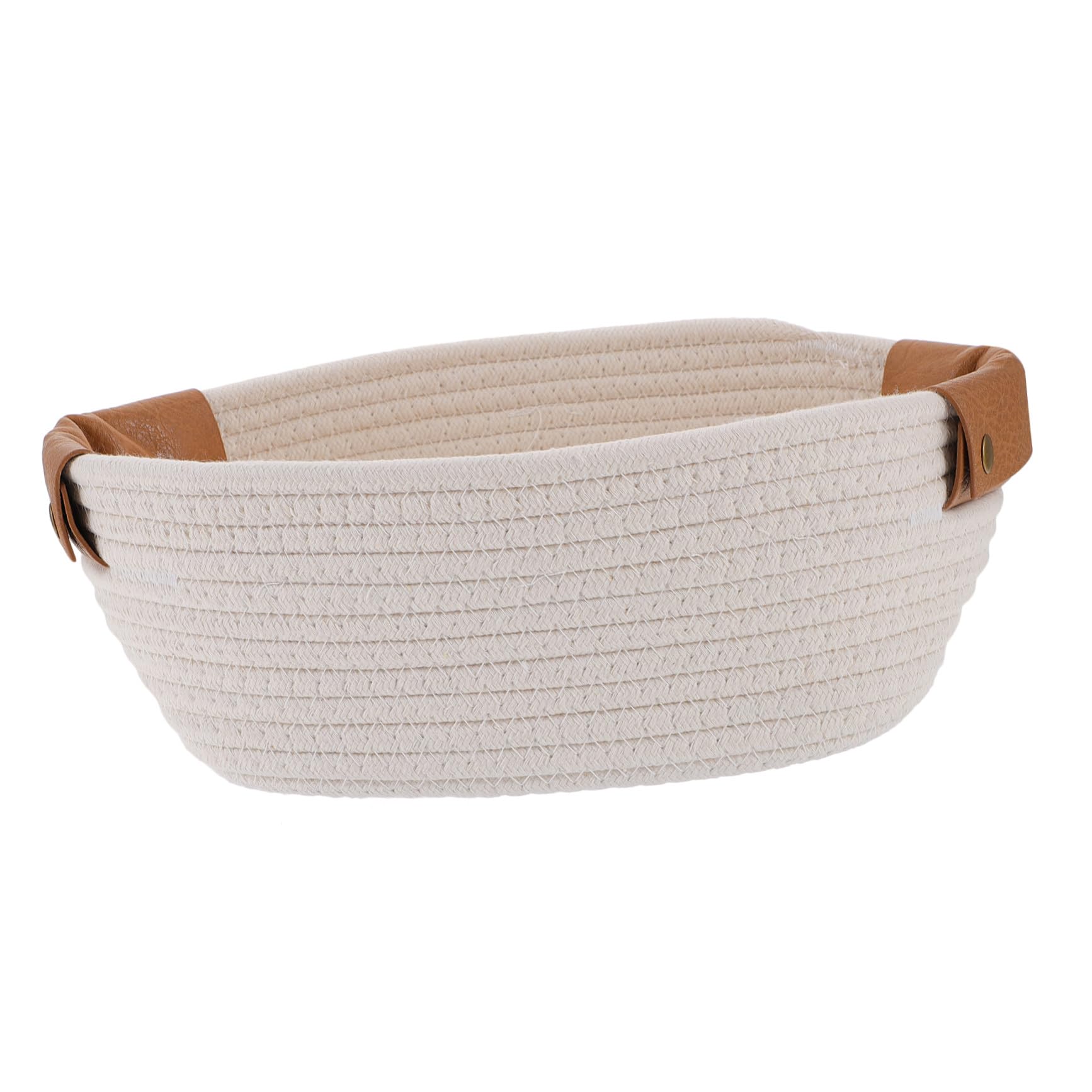 Panier de rangement léger pour bébé en corde de coton tressé blanc avec poignée cuir