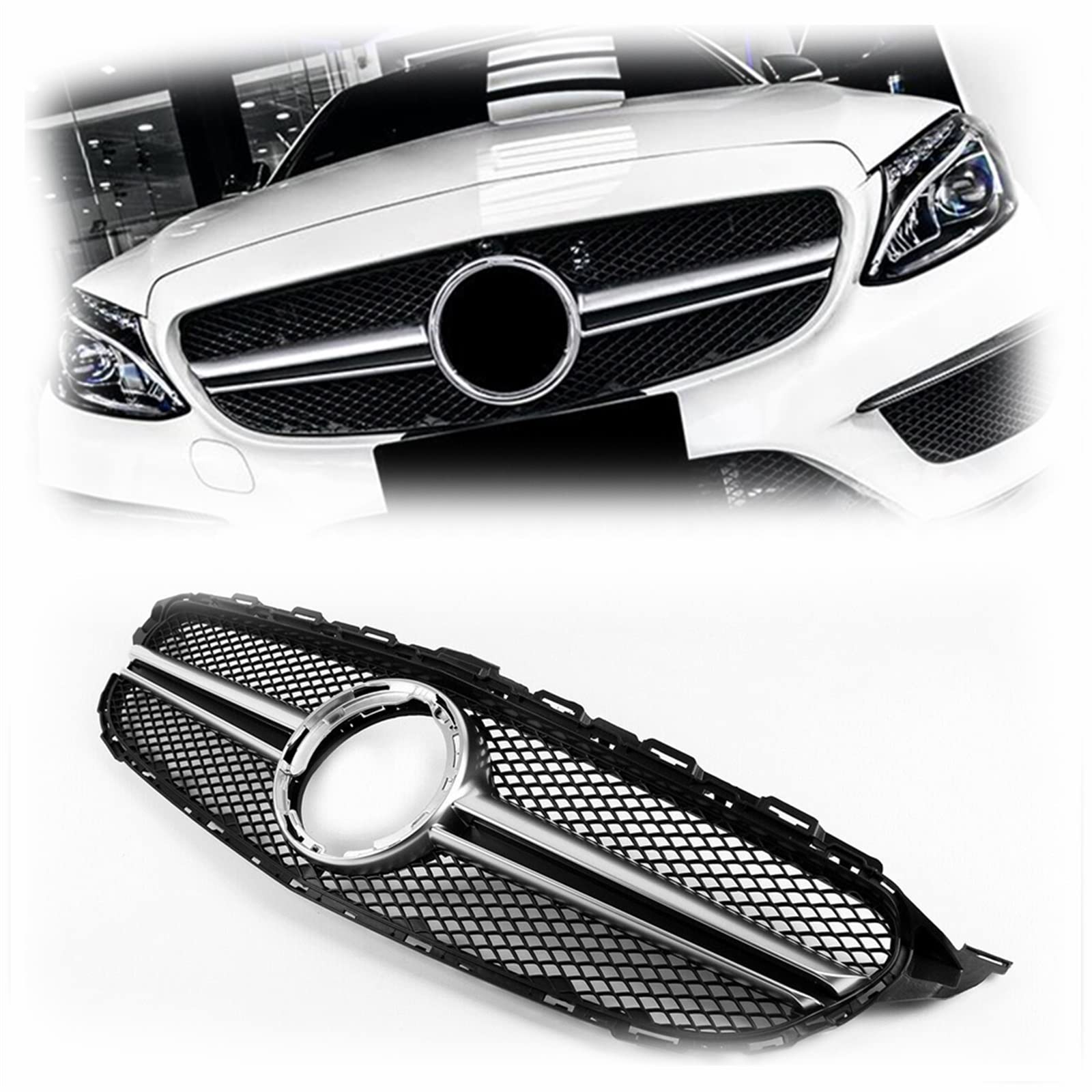 Grille de calandre style AMG argent pour Benz Classe C W205 2019-2021