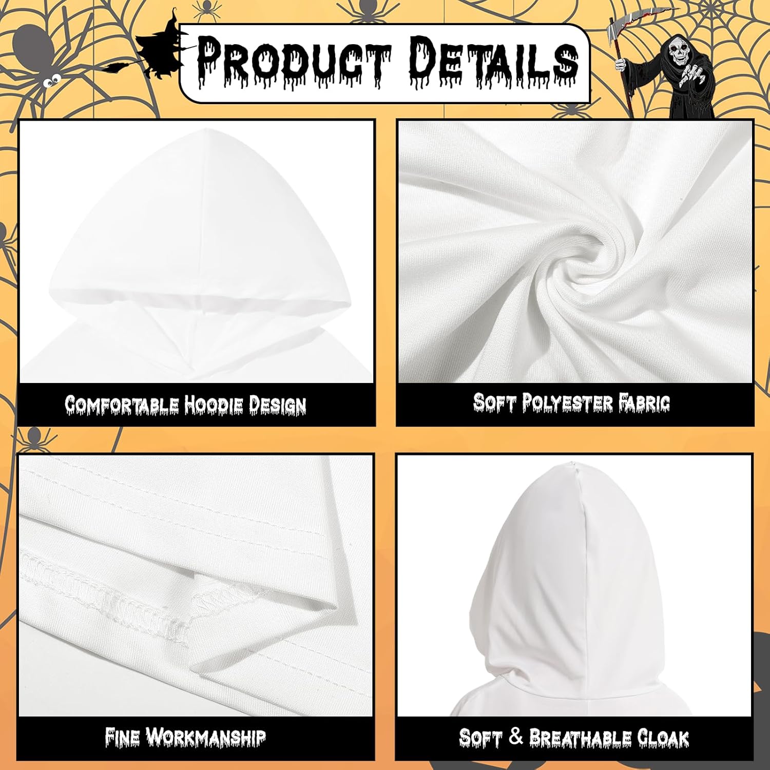 Hotfiary キッズ ゴースト スケルトン パンプキン コスチューム 男の子 女の子 暗闇で光る ハロウィン フード付きマントケ