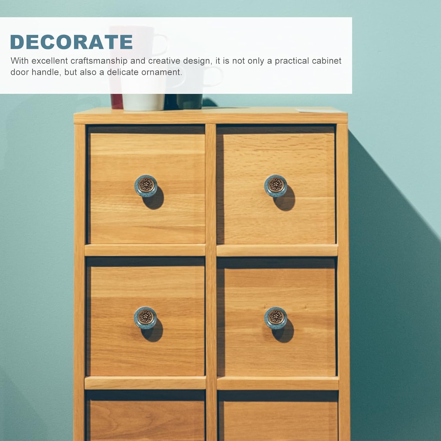 EXCEART Retro Puller 4Pcs Vintage Ceramic Cabinet Knobs Blue Drawer Handles for Kitchen Cabinets and Furniture Hardware