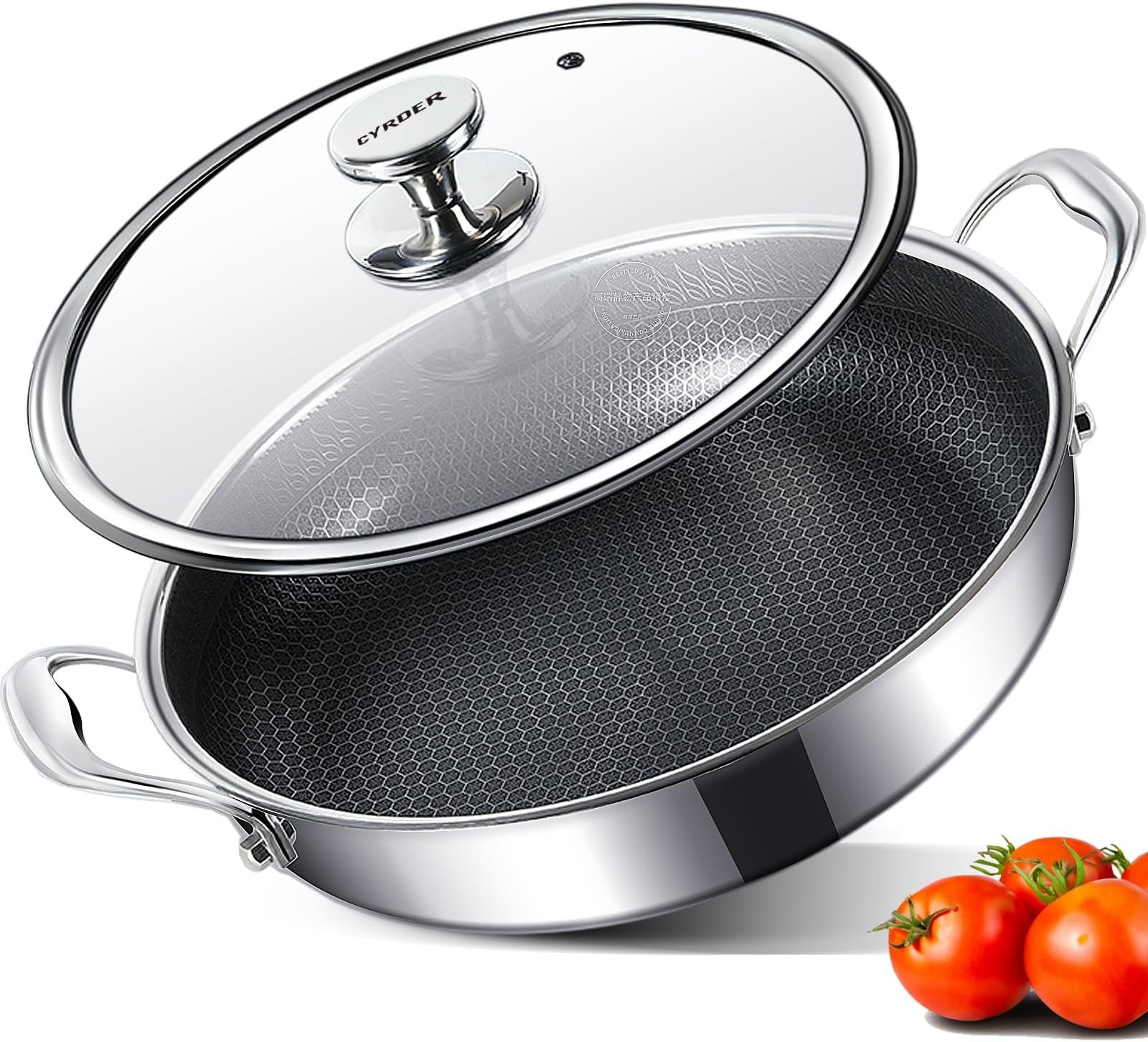316L Stainless Steel Hybrid Nonstick Frying Pan, 12inch 6QT