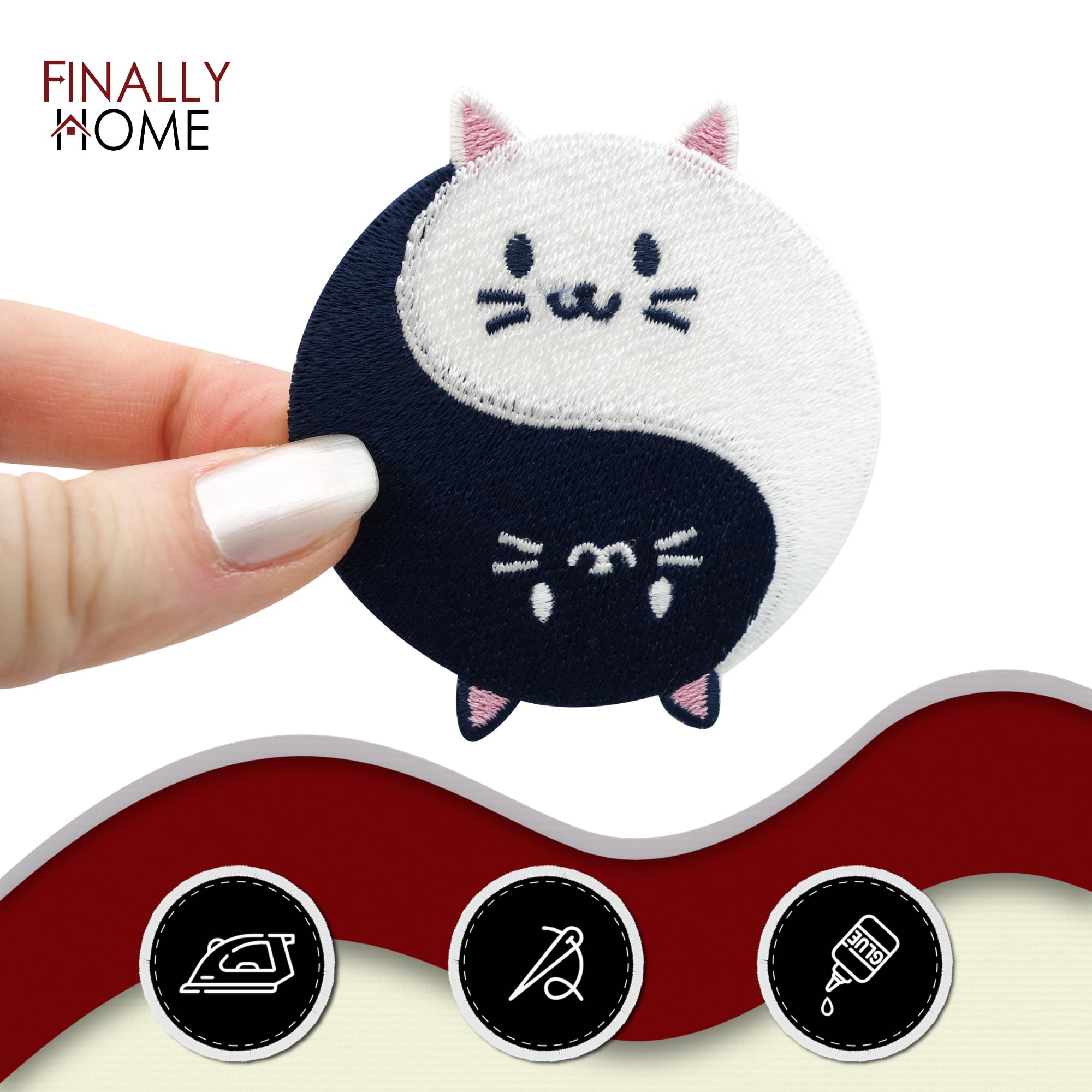 Finally Home Toppa Termoadesiva Gatto Yin Yang – Ferro Da Stiro O Cucito – Nero/Bianco