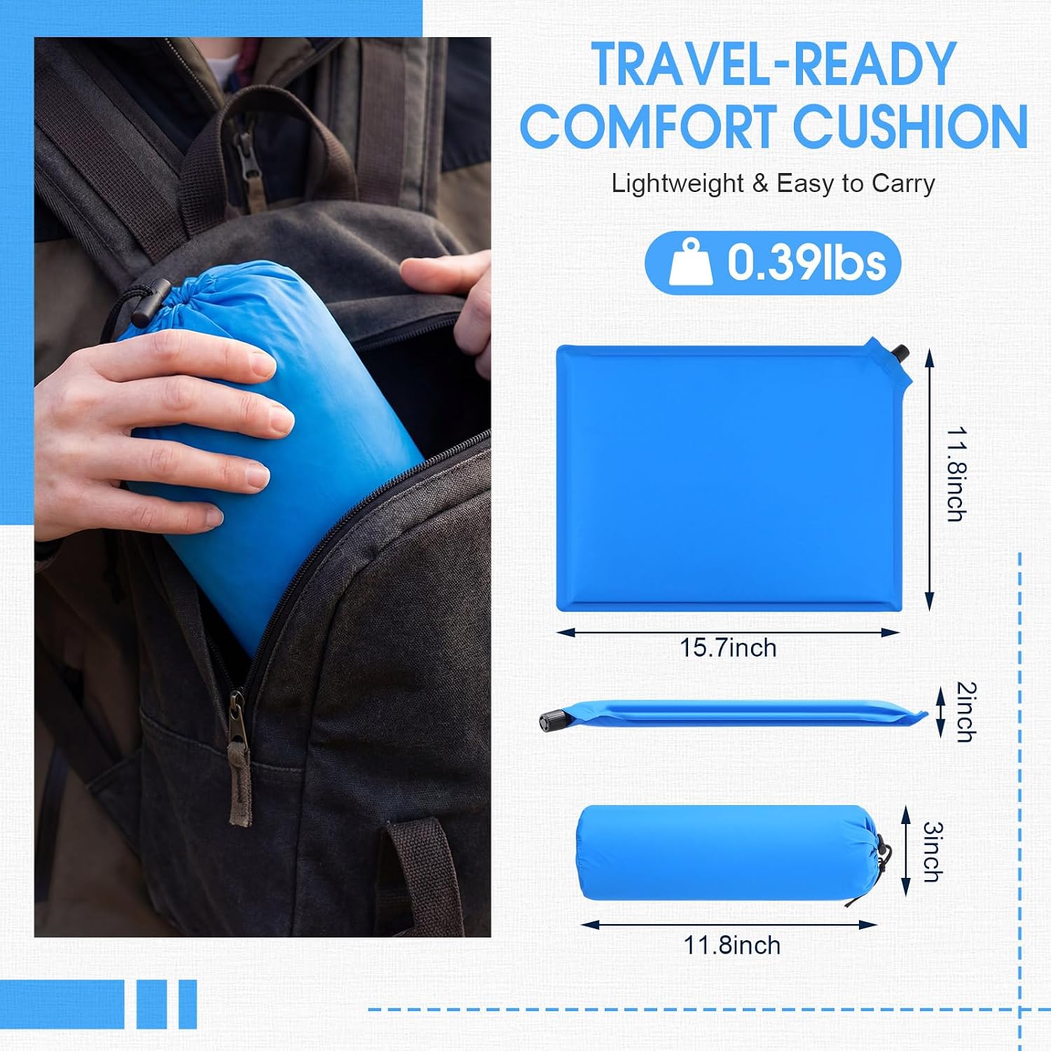 Lewtemi 4 Pack Self-Inflatable Stadium Seat Cushion Self-Inflating Memory Foam Cushion for Airplane Bleacher Stadium and Outdoor Events – 0.39lbs Lightweight & Easy to Carry for Sports Fans