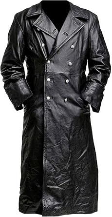 SKY-SELLER German Classic Officer WW2 Military Uniform Black Leather Trench Coat