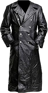 SKY-SELLER German Classic Officer WW2 Military Uniform Black Leather Trench Coat