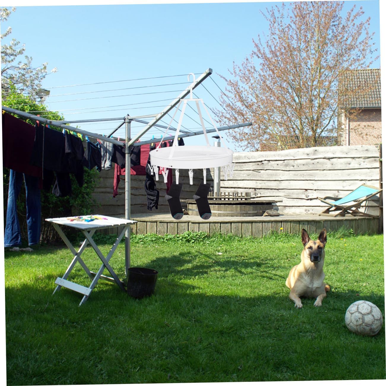 Foldable Windproof Clothes Drying Rack with Underwear and Socks Drying Hooks, Single-Layer White Laundry Hanger for Balcony and Indoor Use