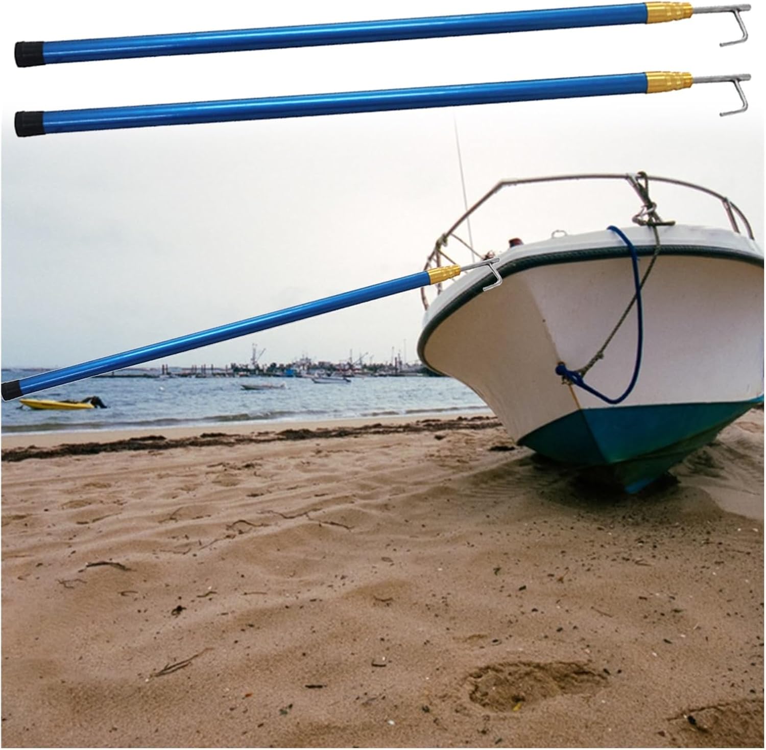 Heavy Duty Fishing Boat Dock Hook 2 Pack, 304 Stainless Steel Marine Safety Equipment, Blue/Brown/Yellow Options, 19.7 ft (6m) - Essential for Boating & Docking.