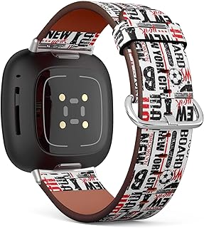 CJBROES Replacement Leather Watch Band, Compatible with Fitbit Versa 3 and Fitbit Sense of Wristband Bracelet Accessory - New York