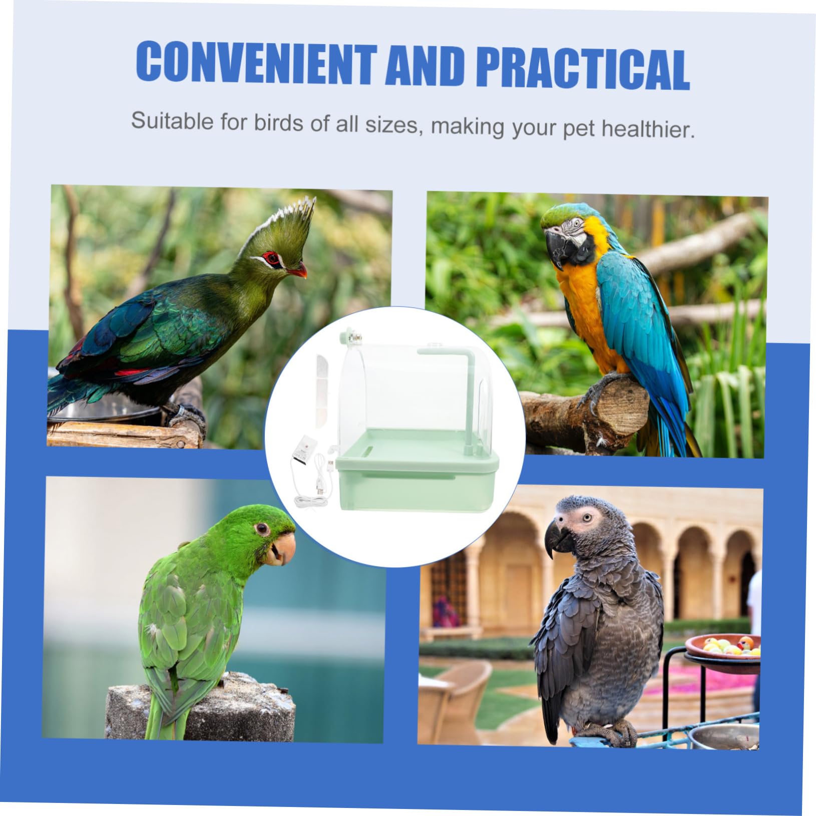 BESPORTBLE Baño Colgante para Pájaros Automático con Grifo Giratorio 180° | Bandeja Externa Abs Verde Claro, para Rutina Interior y Aves, Compatible con Entrenamiento en Jaula