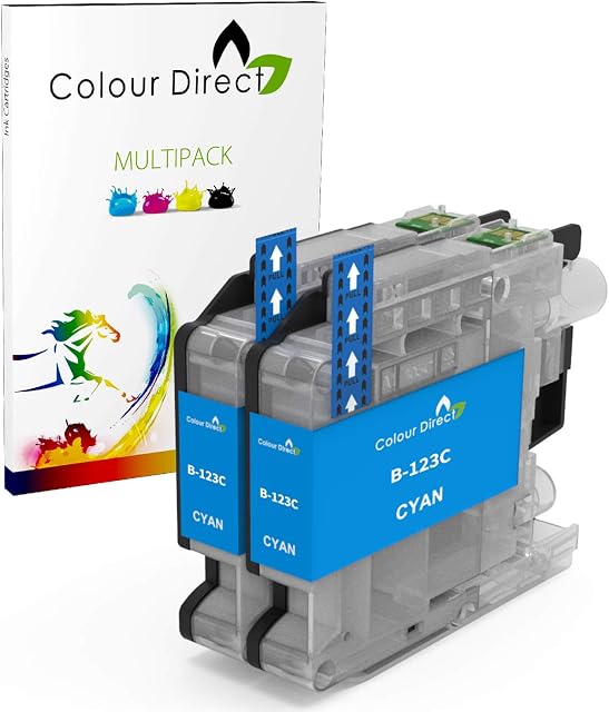 2 Cyan Colour Direct LC123 Compatible Chipped Ink Cartridges Replacement for Brother DCP-J132W DCP-J152W DCP-J552DW MFC-J650DW DCP-J752DW DCP-J4110DW MFC-J870DW MFC-J4410DW MFC-J4510DW MFC-J4610DW MFC-J4710DW MFC-J470DW MFC-J650DW MFC-J6520DW Printers