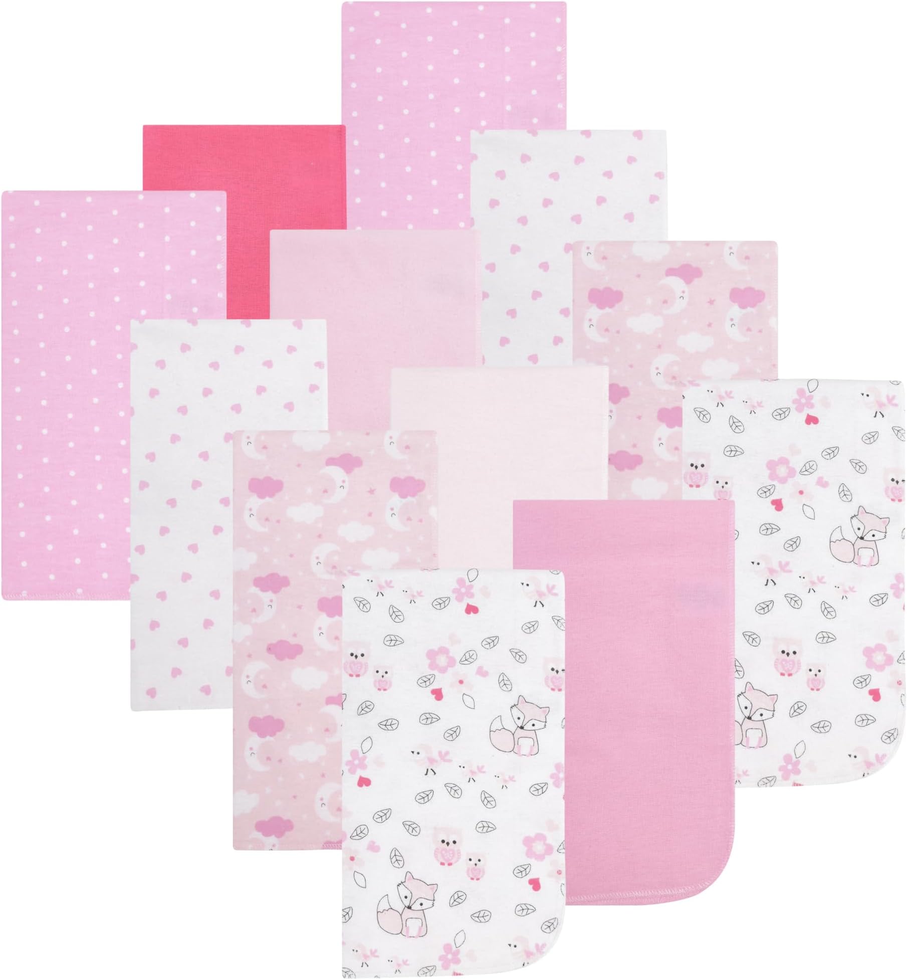 EVERYDAY KIDS 12 Pack Burp Cloths for Baby Girl; Newborn