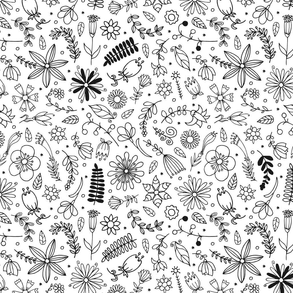 Ceramic Decals, Underglaze Transfer - Flower Doodle (19' x 13' Inch, Black)