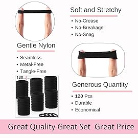 LuSeren 120PCS Black Hair Ties for Thick Hair - Seamless No Damage Elastic Ponytail Holders, Black Hair Band,Bulk Nylon Hair Elastics for Women