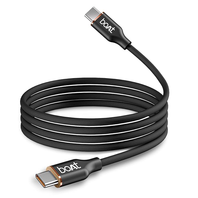boAt New Launch Type-C C800 Magnetic Coiling Cable w/ 60W/3A Fast Charging, 480 Mbps Easy Data Transfer, 1 m (3.2 Feet) Cable Length, 10000+ Bends Lifespan, Nylon Braided Skin (Black)