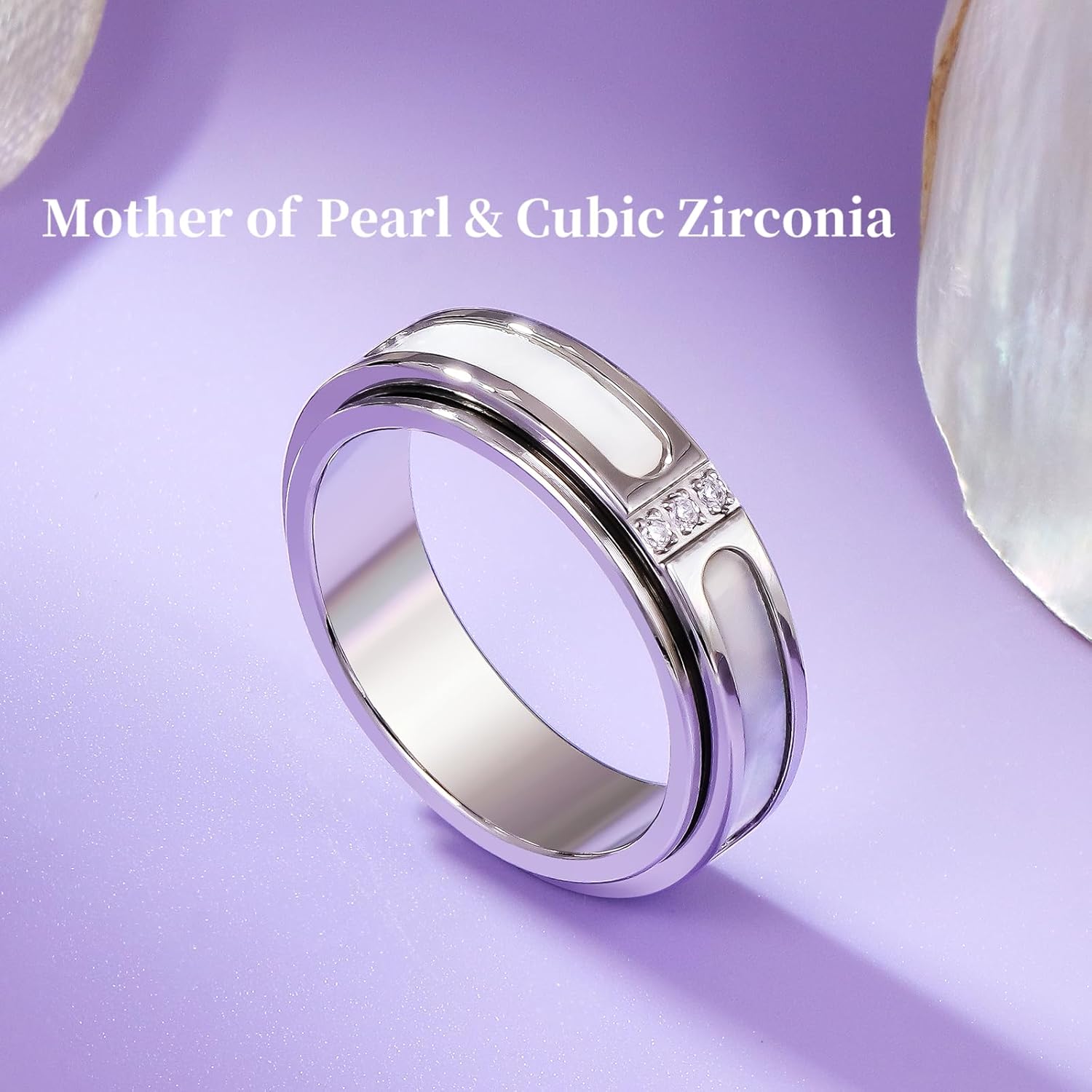Fidget Spinner Ring for Women:18K Gold Plated Stainless Steel with Mother of Pearl Shell & Cubic Zirconia, Anxiety Relief Spinning Jewelry Gift for Birthday Wedding Engagement Anniversary - Image 4
