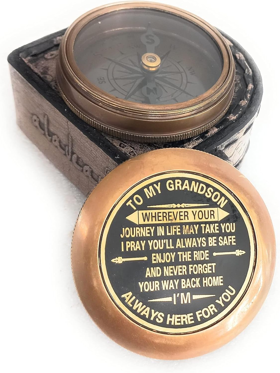 Brass Compass Engraved Quote | Memory Present to My Grandson Birthday, Baptism, Graduation, Confirmation, Love, Gift idea by Grandpa Grandma